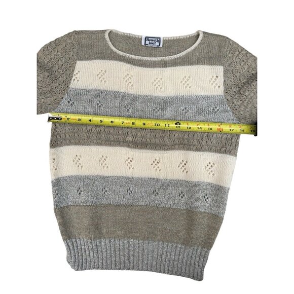 Vintage Kenneth Too Open Knit Short Sleeve Sweater Heather Grey Cream Khaki USA - Picture 5 of 12